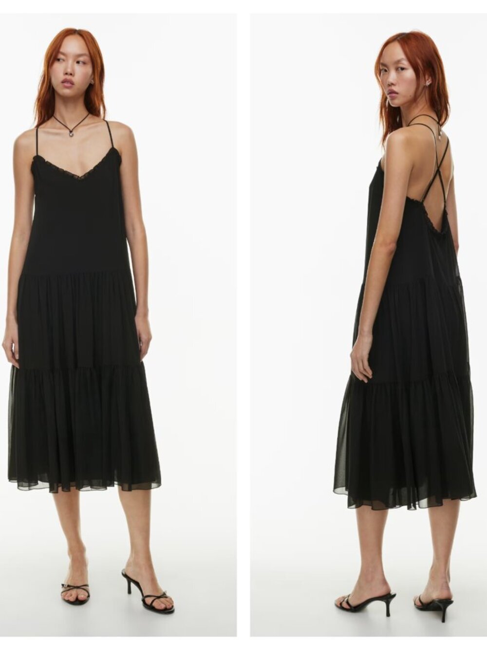 Aritzia Wilfred Sunshine Midi Dress Black Women's XS Tiered Romantic Whimsical